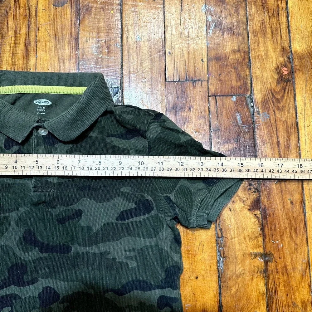 Old Navy Polo Shirt Boys Small Olive Camouflage Stretch Short Sleeve Performance